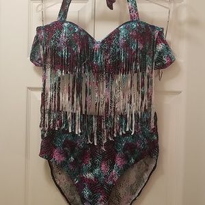 Multicolor Animal Print Fringe Swimsuit